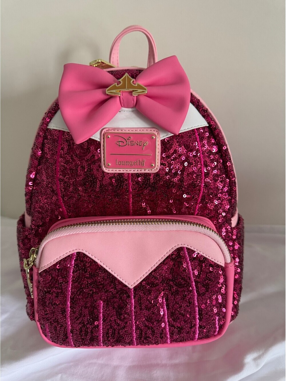 Disney Princess Aurora Pink Sequins Loungefly Mini Backpack - Picture 9 of 9